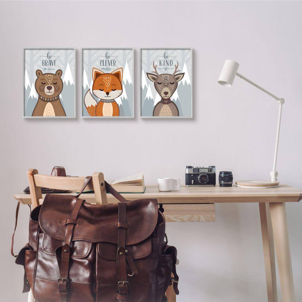 Stupell Industries Be Kind Brave and Clever Phrases Forest Animal Grey Framed, 11 x 14, Design by AE Design