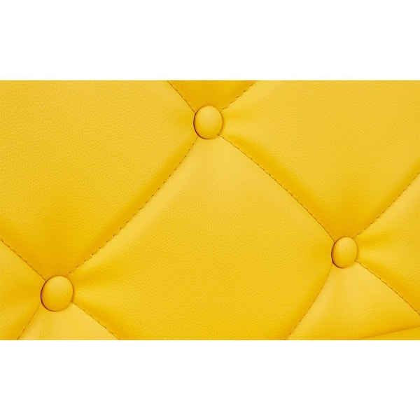 Ergonomic Office Chair with Tufted Faux Leather Backrest, Adjustable Swivel Desk Chair, Yellow Rolling Computer Chair