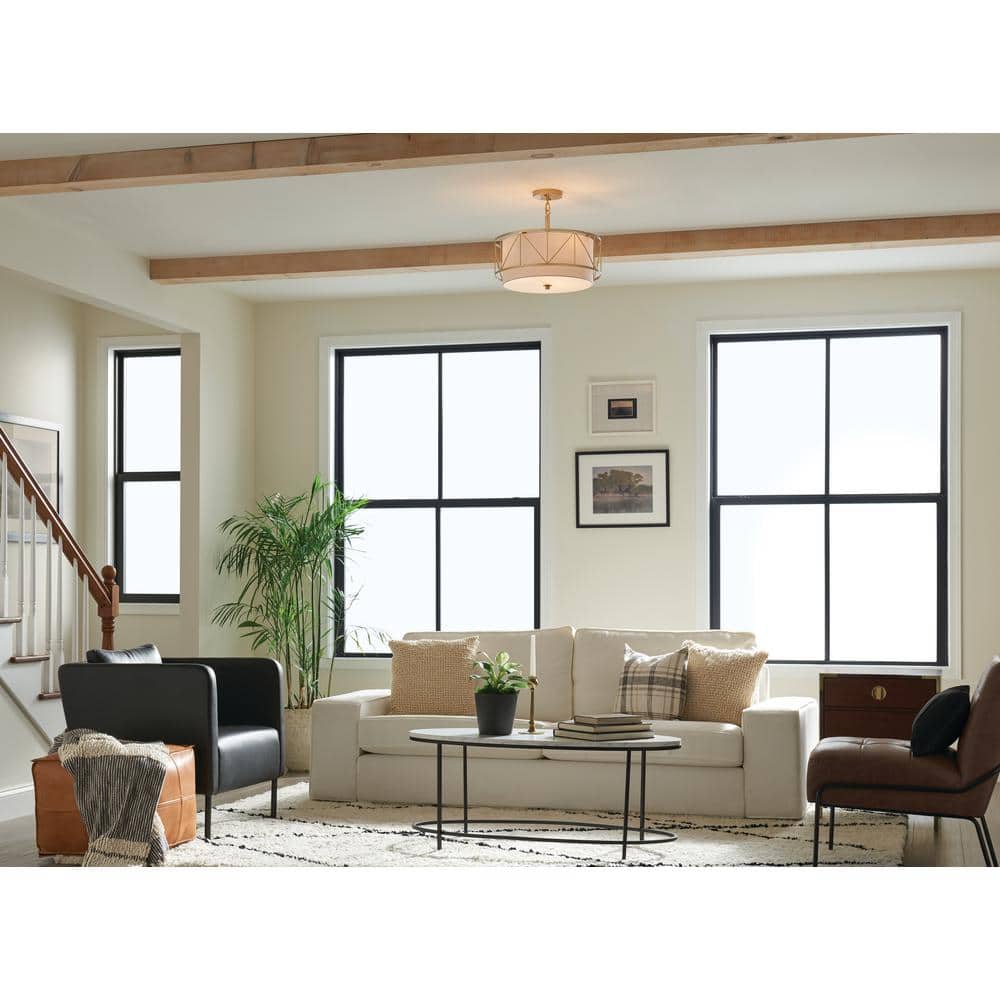 Classic Gold 3-Light Drum Pendant with White Fabric Shade