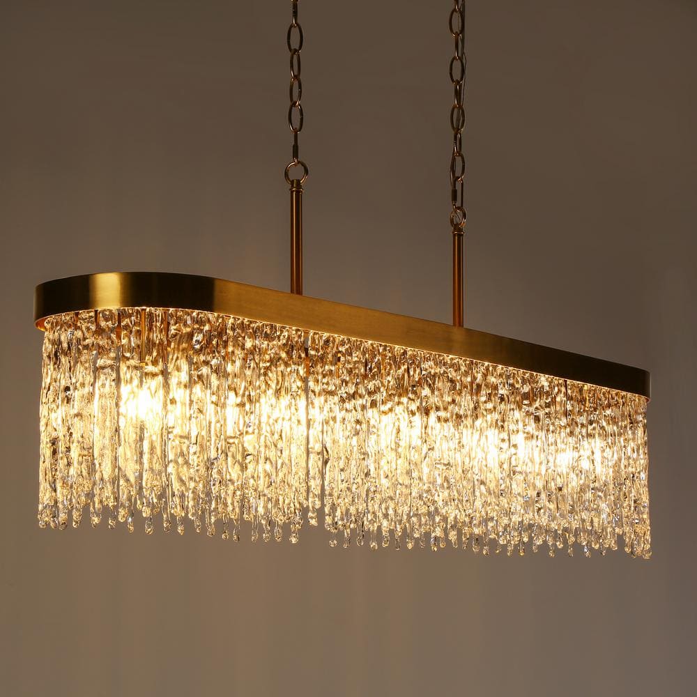 Gold and Clear Glass 5-Light Kitchen Island Chandelier
