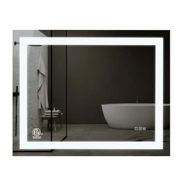 KINWELL 40 in. W x 32 in. H Frameless Rectangular Anti-Fog LED Light Bathroom Vanity Mirror