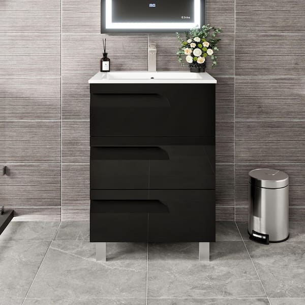 Eviva Joy 24 in. Single Sink Black Bath Vanity with White Porcelain Top (Assembled)