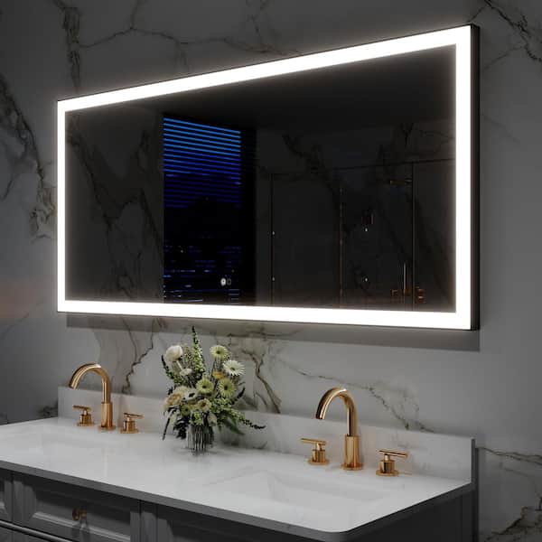 ANGELES HOME 60 in. W x 28 in. H Rectangular Anodized Aluminum Framed Wall Mount ETL-listed LED Light Bathroom Vanity Mirror in Black