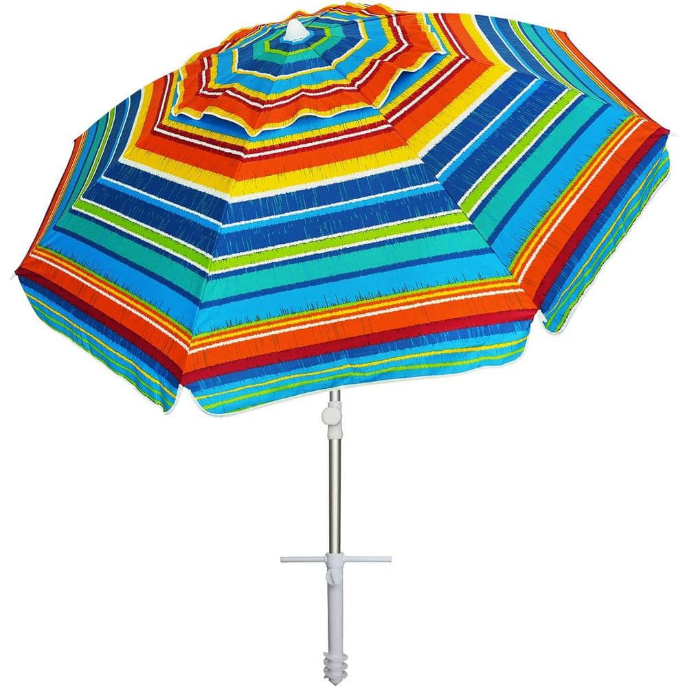 6.5 ft. Premium Metal Pole Push Button Tilt Beach Umbrella in Yellow-Blue S