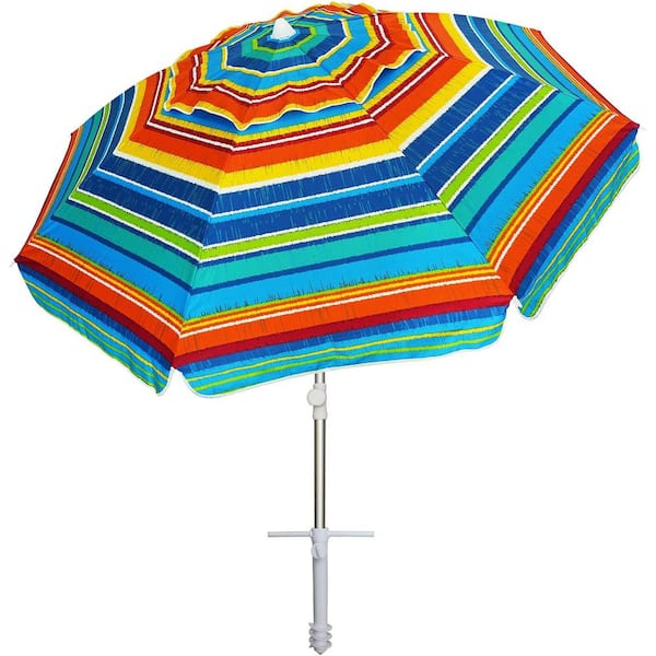 Unbranded 6.5 ft. Premium Metal Pole Push Button Tilt Beach Umbrella in Yellow-Blue Stripes