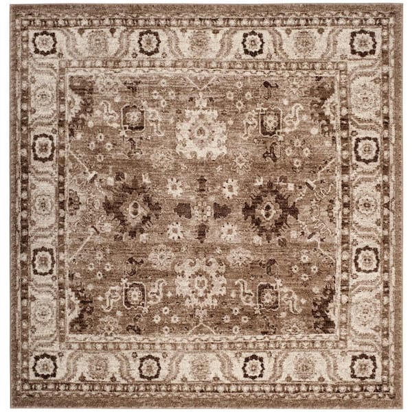 Vintage Hamadan 11 ft. x 11 ft. Square Taupe Vintage Floral Area Rug