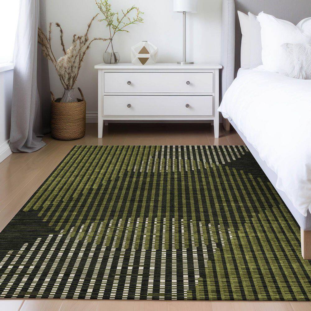 Olive Synthetic Flat Woven Washable Non-slip 8' x 10' Area Rug