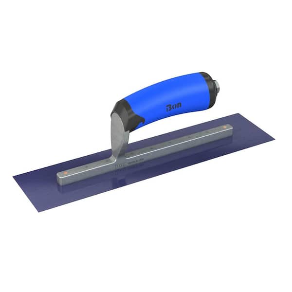 Bon Tool 14 in. x 4 in. Blue Steel Square End Finish Trowel with Comfort Wave Handle and Long Shank