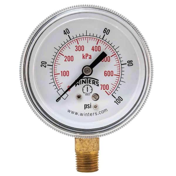 Winters Instruments P9S 90 Series 2.5 in. Black Steel Case Pressure Gauge with 1/4 in. NPT Bottom Connect and Range of 0-100 psi/kPa