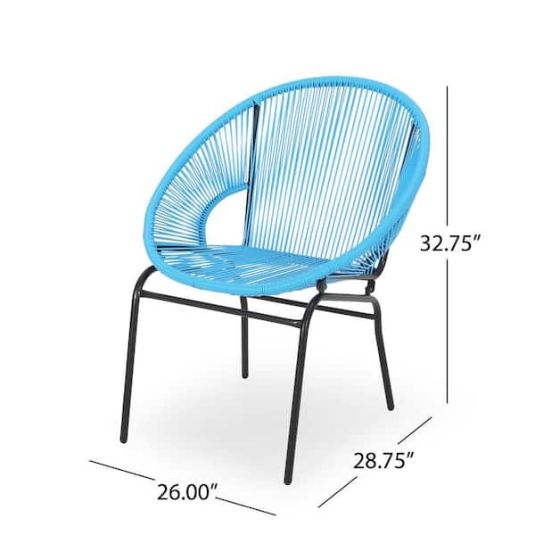 Blue Metal Rattan Outdoor Lounge Chairs, Patio Weave Club Chairs