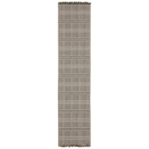 Gables Beige 2 ft. x 8 ft. Geometric Stripe Polypropylene Indoor/Outdoor Runner Area Rug