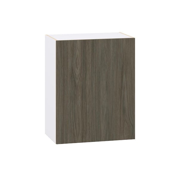 J COLLECTION Timberline Slab Walnut Assembled Wall Kitchen Cabinet with Full Height Door (24 in. W x 30 in. H x 14 in. D)