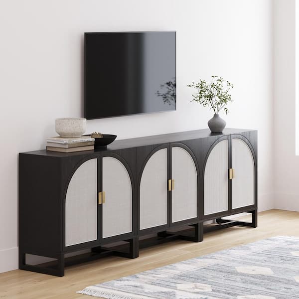 Paxton Black Oak 31 in. H Storage Cabinet or TV Stand with Arched Rattan Doors, Adjustable Shelf, Solid Wood Legs 3-Pack