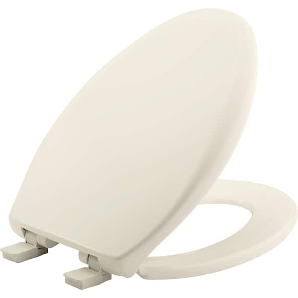 BEMIS Affinity Elongated Soft Close Plastic Closed Front Toilet Seat in Biscuit Removes for Easy Cleaning, Never Loosens