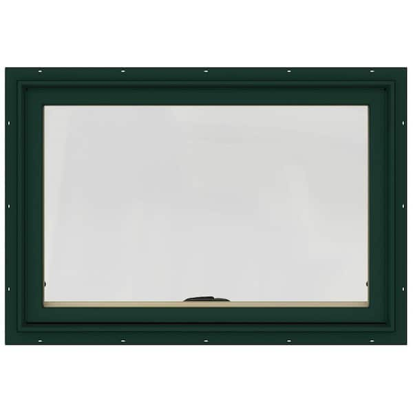 JELD-WEN 36 in. x 24 in. W-2500 Series Green Painted Clad Wood Awning Window w/ Natural Interior and Screen