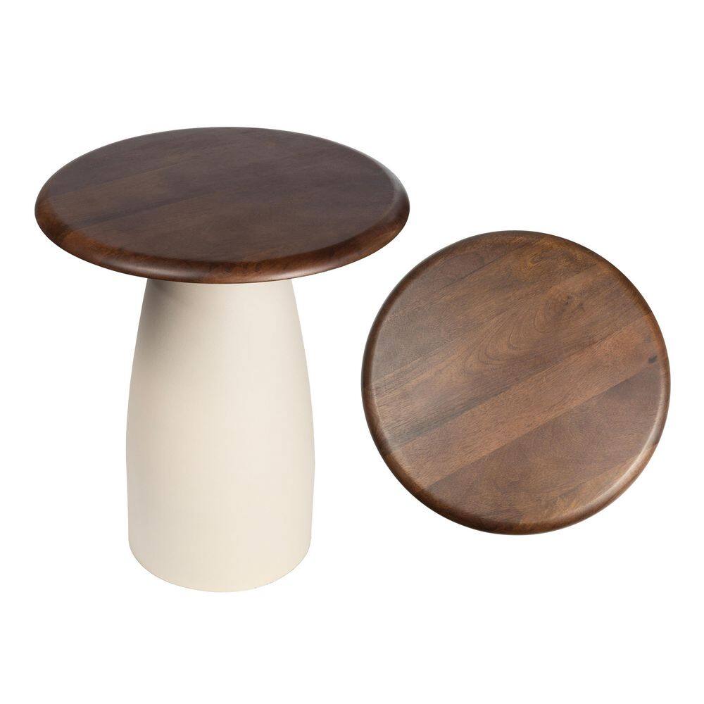Skye 18 in. Modern Rustic Round Wood/Metal Accent Table, Walnut Wood/Warm Ivory