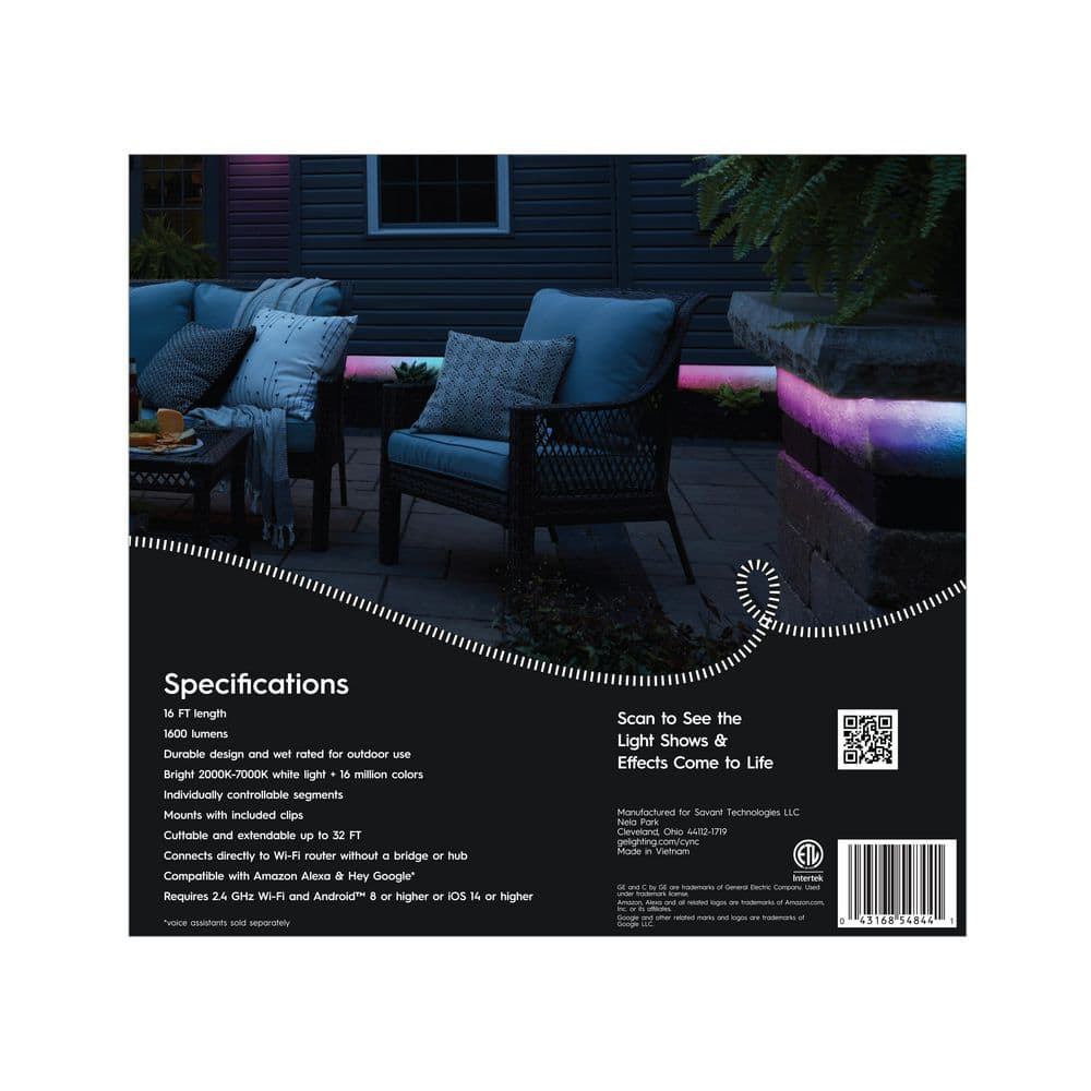 16 ft Multicolor Outdoor LED Smart Light Strip with Dynamic Effects