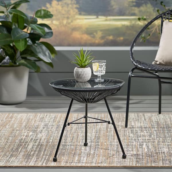 Black Tempered Glass Novelty Outdoor Side Table. XT-66627.00