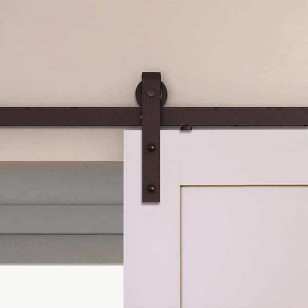 78 in. Soft Close Espresso Solid Steel Sliding Rolling Barn Door Hardware Kit for Single Wood Doors