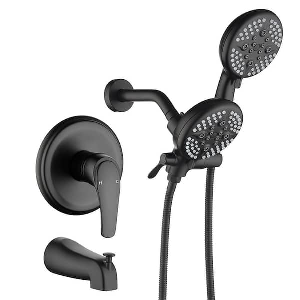 FLG Single Handle 6-Spray Wall Mount Shower Faucet 1.8 GPM with Pressure Balance Brass Shower System with Valve Matte Black | Shower System Black Shower Faucet Set Brass Shower Combo Set Wall | 浴室水栓用パーツ | Generic