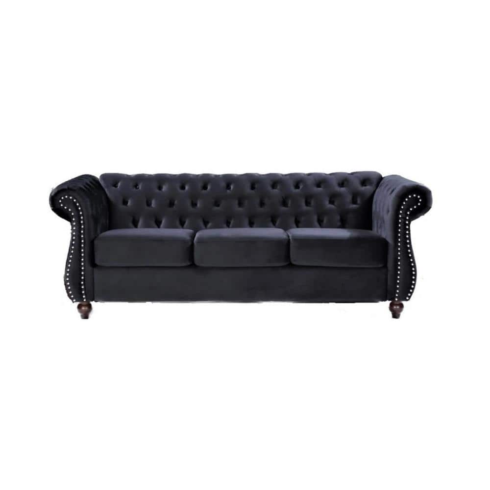 Feinstein 82.6 in. Rolled Arm Velvet Straight 3-Seater Sofa in Black price history on PriceWatchPro