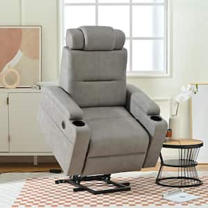 Light Gray Polyester Fabric Power Lift Recliner Chair with Side Pockets, USB Charge Port, Cup Holders