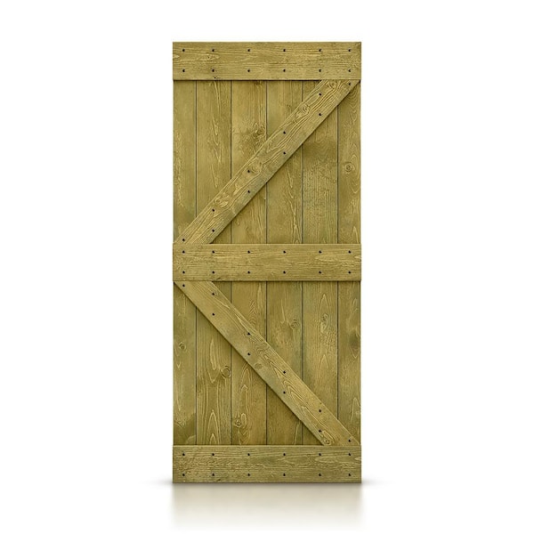 CALHOME K Series 30 in. x 84 in. Pre Assembled Solid Pine Jungle Green Stained Wood Interior Sliding Barn Door Slab