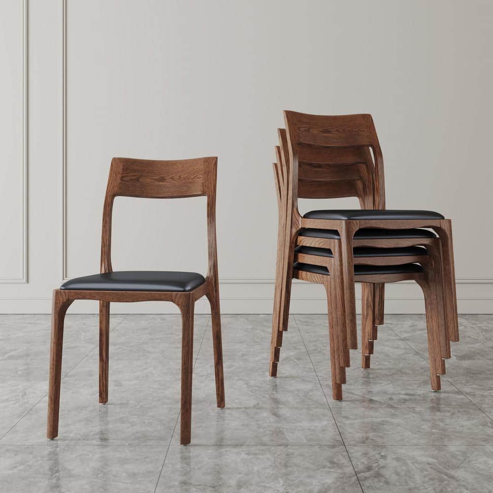 Moderno Walnut and Black Stackable Dining Chairs Set