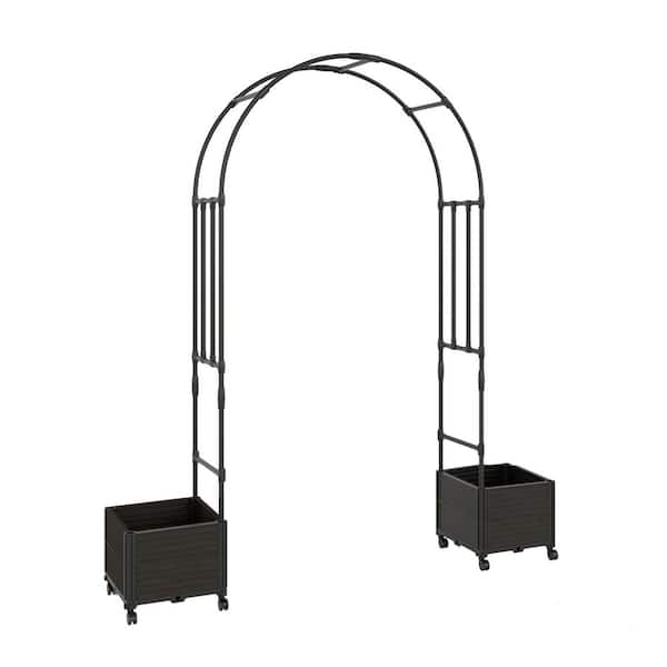 15.2 in. x 15.2 in. x 15.2 in. Rolling Plastic Raised Garden Bed in Brown with Arch Trellis 47 in. Span
