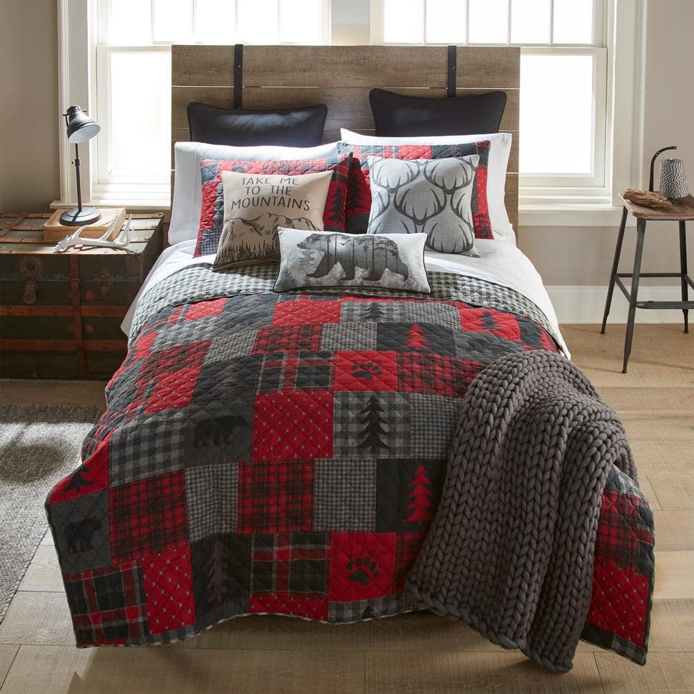 DONNA SHARP Red Forest 3-Piece Graphic Queen Microfiber Quilt Set Y20016 -  The Home Depot