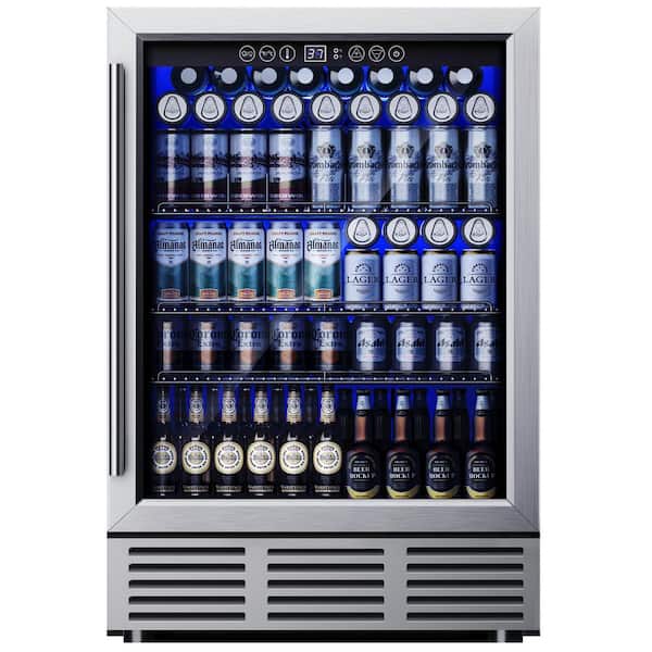 24 in. Single Zone 180-Cans Undercounter Freestanding/Built-in Beverage and Wine Cooler in Black, Visible Glass Door