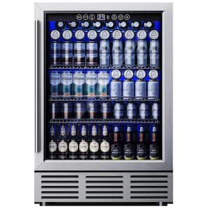 23.5 in. Single Zone 180-Cans Freestanding/Built-in Beverage Refrigerator Cooler Fridge in Silver, and Reversible Door