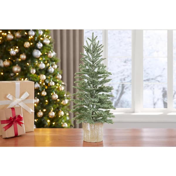 Home Accents Holiday 23 In Frosted Fir Tabletop Artificial Christmas Tree With Pulp Pot 21cd00364 The Home Depot