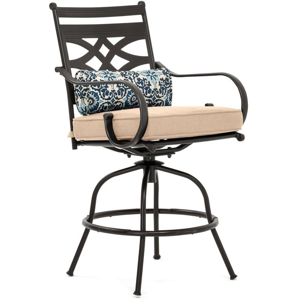 Montclair Modern 5-Piece Outdoor High-Dining Set with Swivel Chairs and Umbrella in Tan