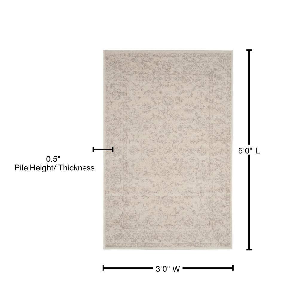 Carnegie Light Grey and Cream Floral Synthetic Area Rug 3' x 5'