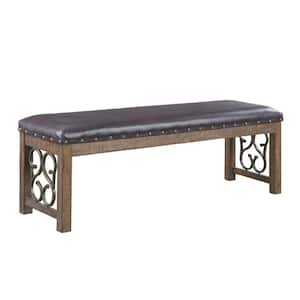 17 in. Brown Backless Bedroom Bench with Metal Scroll Design