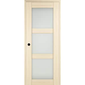 Vona 36 in. x 80 in. 4-Lite Left-Hand Frosted Glass Pecan Nutwood Solid Core Composite Wood Single Prehung Interior Door