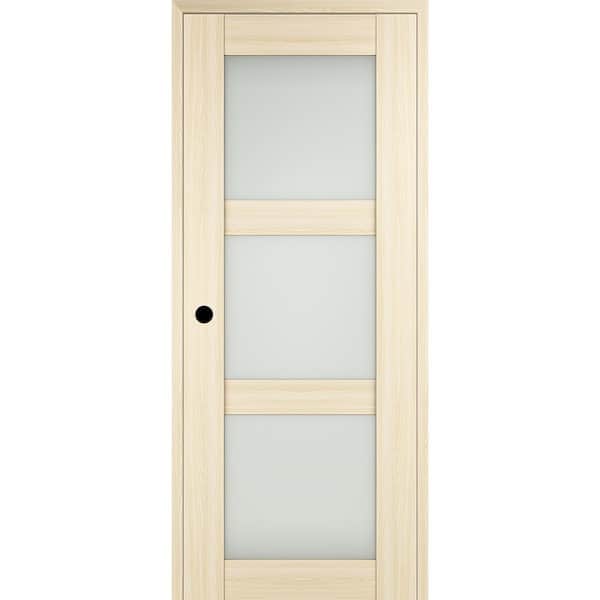Belldinni Vona 28 in. x 84 in. Right-Hand 3-Lite Frosted Glass Loire Ash Composite Solid Core Wood Single Prehung Interior Door