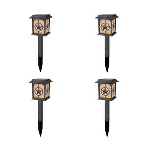 Textured Black LED Outdoor Solar Path Light with Silver Accent and Lonestar Design (4-Pack)