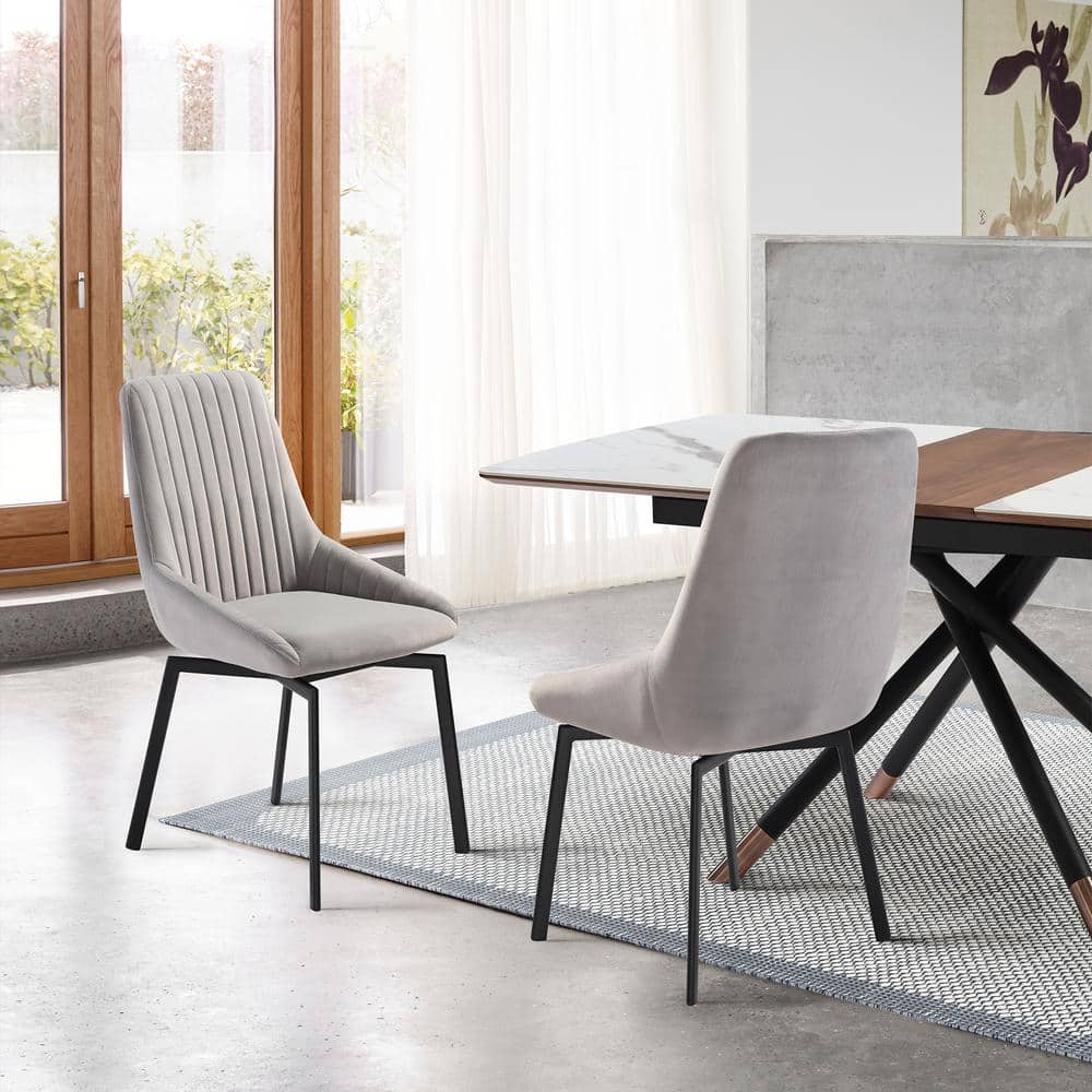 Gray Upholstered Swivel Parsons Side Chair with Metal Legs