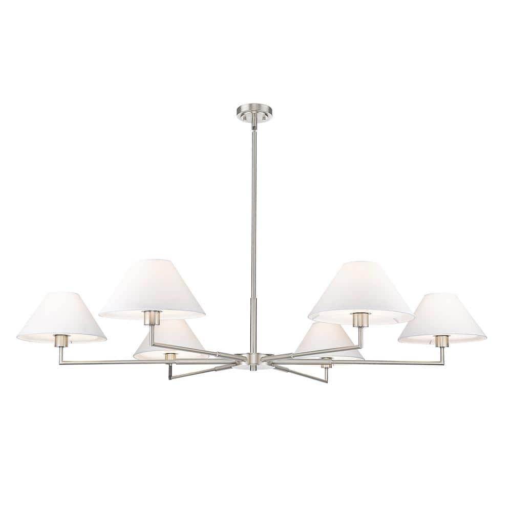 Leila Brushed Nickel 6-Light Chandelier with White Linen Shades