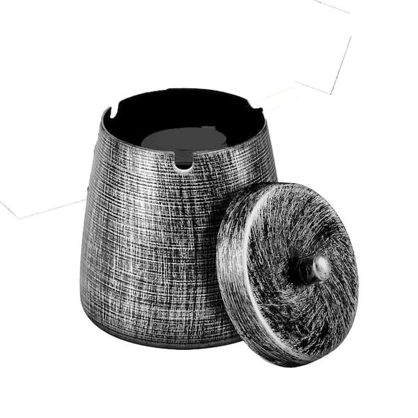 Afoxsos Classic Large Capacity 3.08 in. x 3.81 in. Black Metal Cigarette Ashtray with Lid