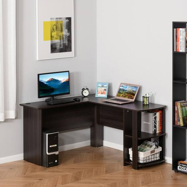 Corner Computer Desk Home Office PC Laptop Table H Shaped with Shelves & Drawer 