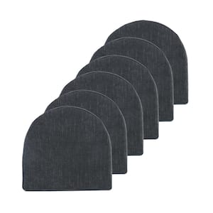 High-Density Memory Foam 17 in. x 16 in. U-Shaped Non-Slip Indoor/Outdoor Chair Seat Cushion with Ties Black (6-Pack)