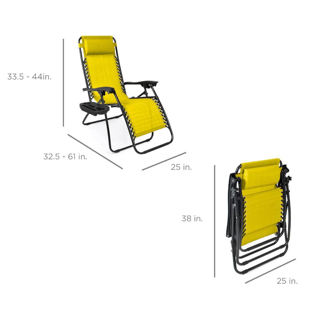 Sunflower Yellow Ergonomic Zero Gravity Outdoor Lounger Set with Cushions