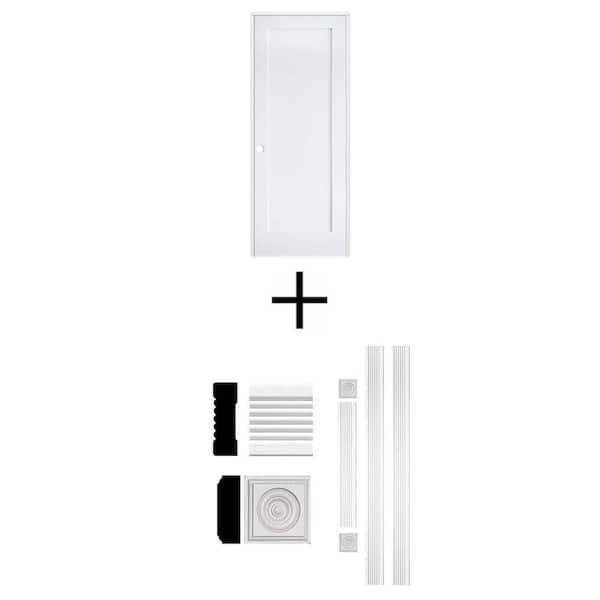 30 in. x 80 in. Shaker 1-Panel Interior Door and 3/4 in. x 2 1/4 in. x 96 in. Primed MDF Casing Combo (5-Pack)