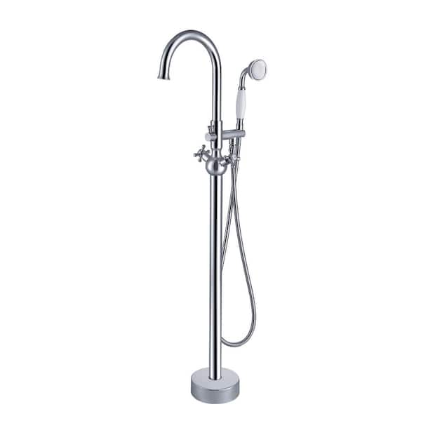 2-Handle Freestanding Tub Faucet with Hand Shower Head in Chrome