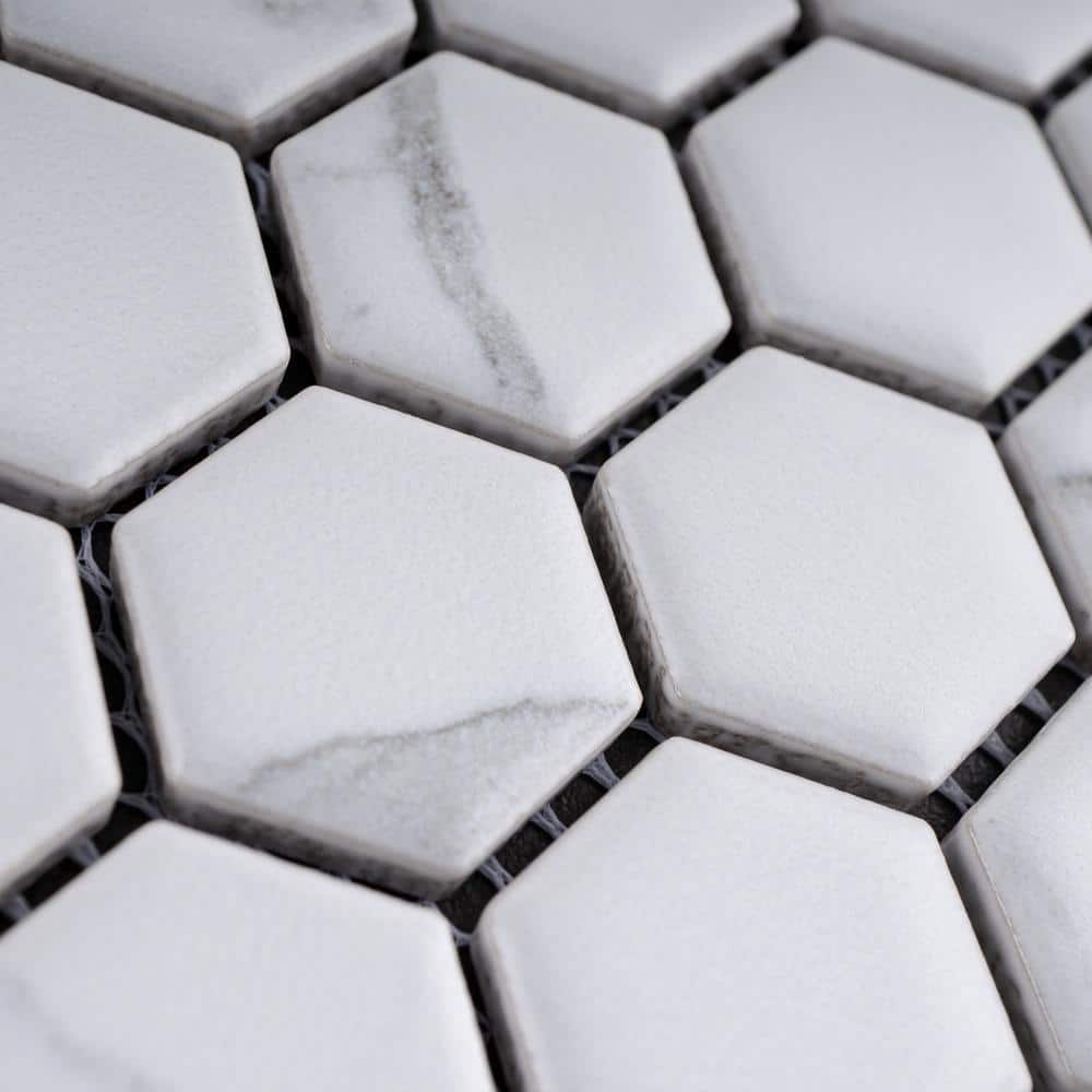 White Hexagon Porcelain Mosaic Tile with Marble Look