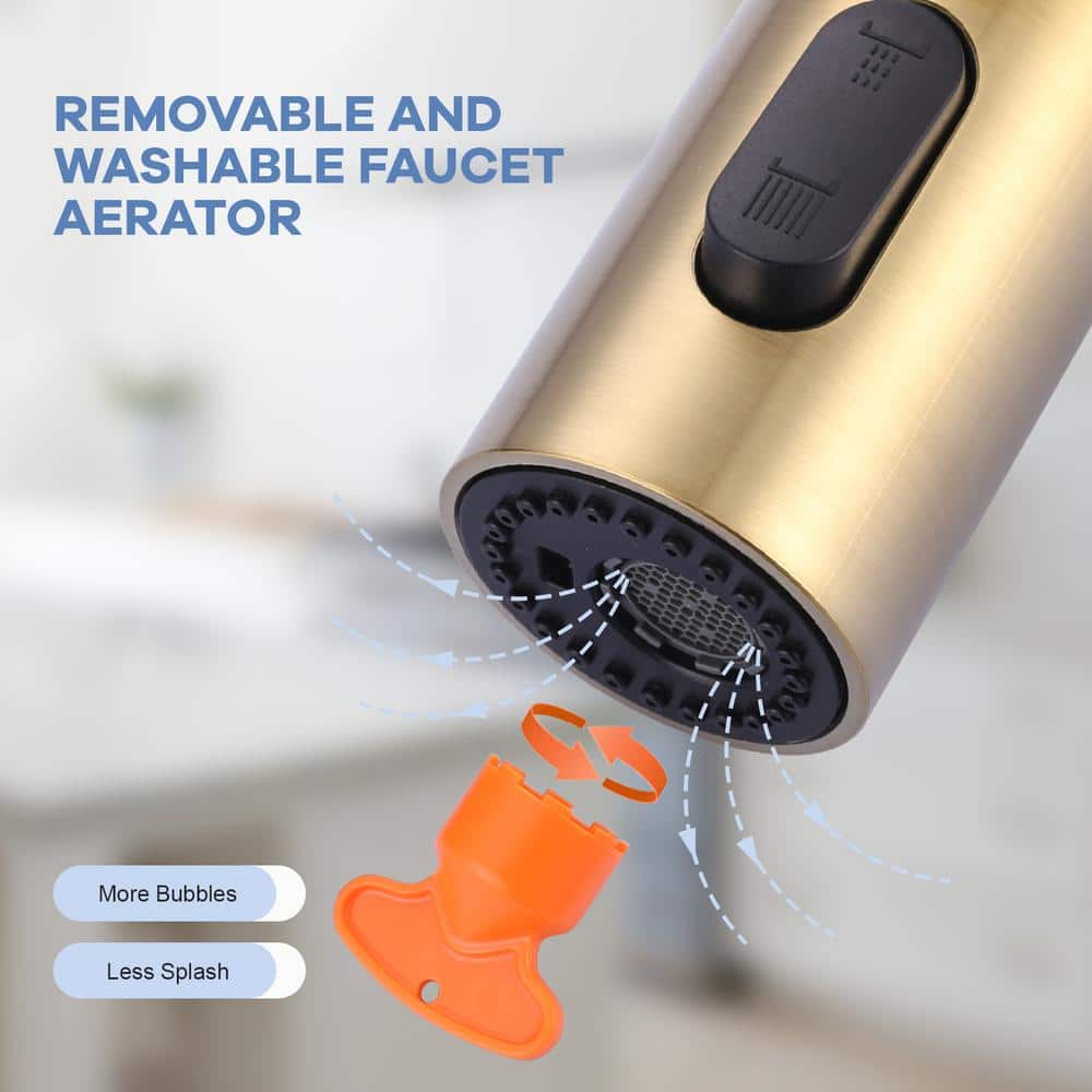 Gold 3-Function Kitchen Faucet Spray Head with 9 Adapters