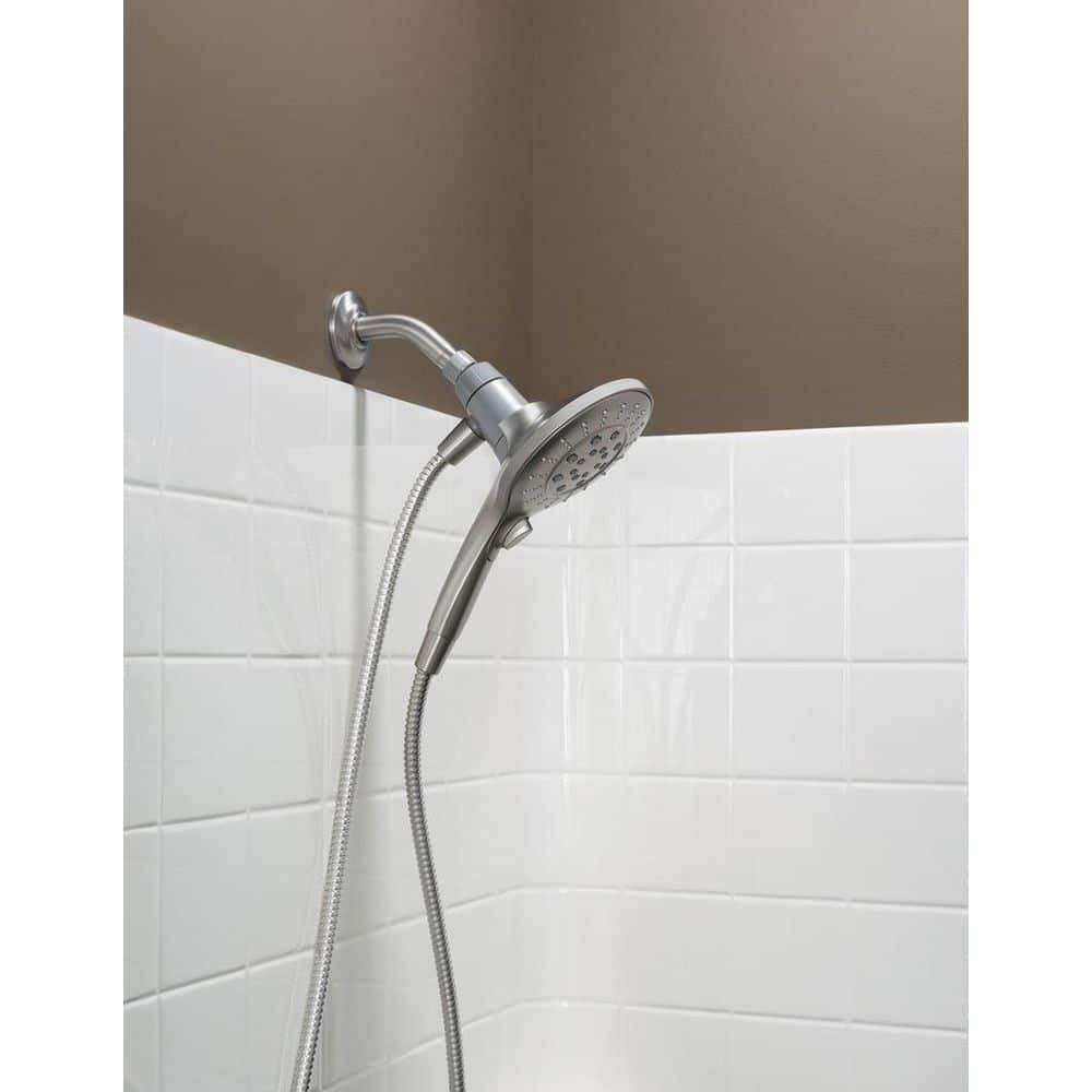 Brushed Nickel 6-Setting Handheld Rain Showerhead with Magnetic Dock